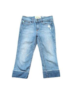 Grass Los Angeles Cropped Womens Jeans Size 28 Capri Cuffed Light Blue Wash
